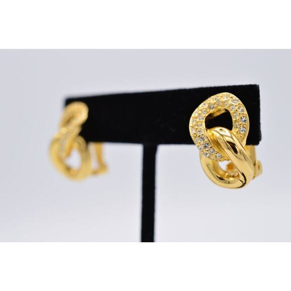 Christian Dior Vintage Crystal Clip On Earrings Linked Gold Signed 1980s BinH - Picture 2 of 12